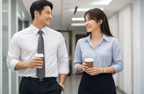 이야기 나누는 직장인 사진