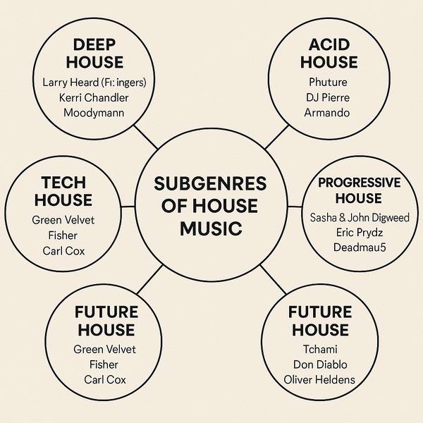 하우스 음악의 갈래를 이미지로