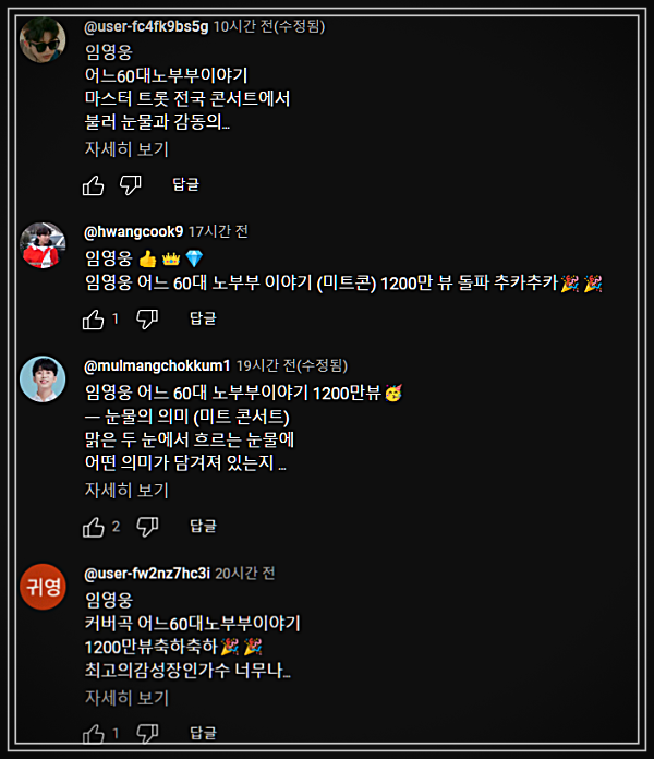 임영웅 어느 60대 노부부이야기 댓글 반응