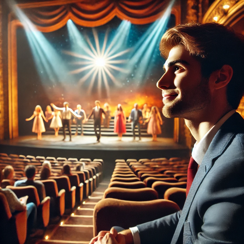 20대 사회 초년생이 뮤지컬 보고 있는 장면