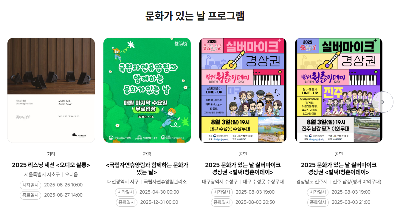 문화가 있는 날 지역별 행사 안내표