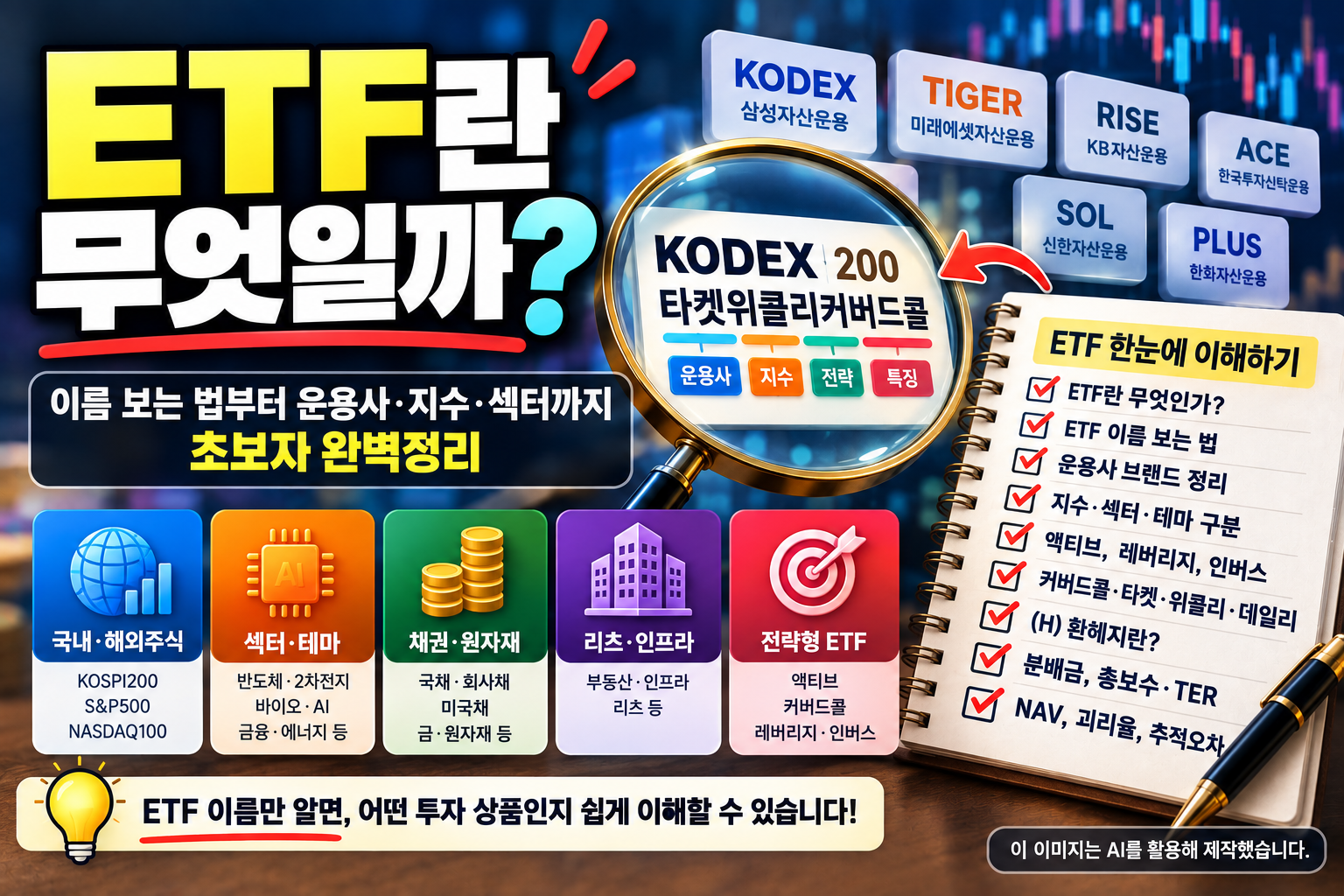ETF란 무엇인지와 ETF 이름 보는 법, 운용사·지수·섹터·투자전략을 설명하는 초보자 가이드