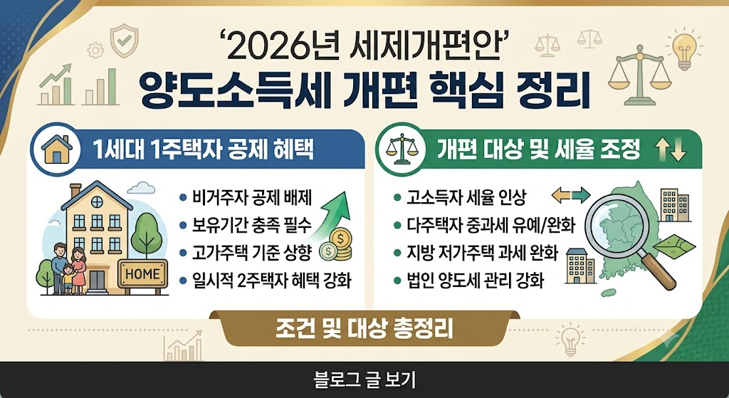 2026년 세제개편안 양도소득세 개편 핵심 조건 및 대상 총 정리