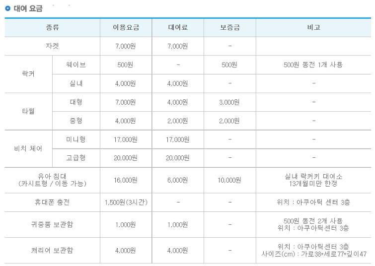 캐리비안베이 대여요금