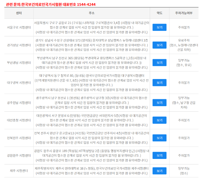 요양보호사 시험 장소