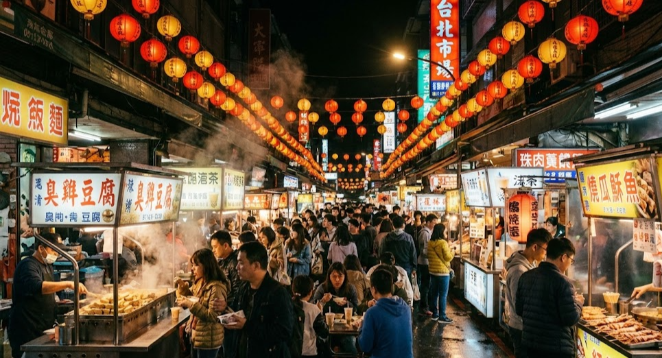 타이베이 야시장과 현지 먹거리 분위기 이미지