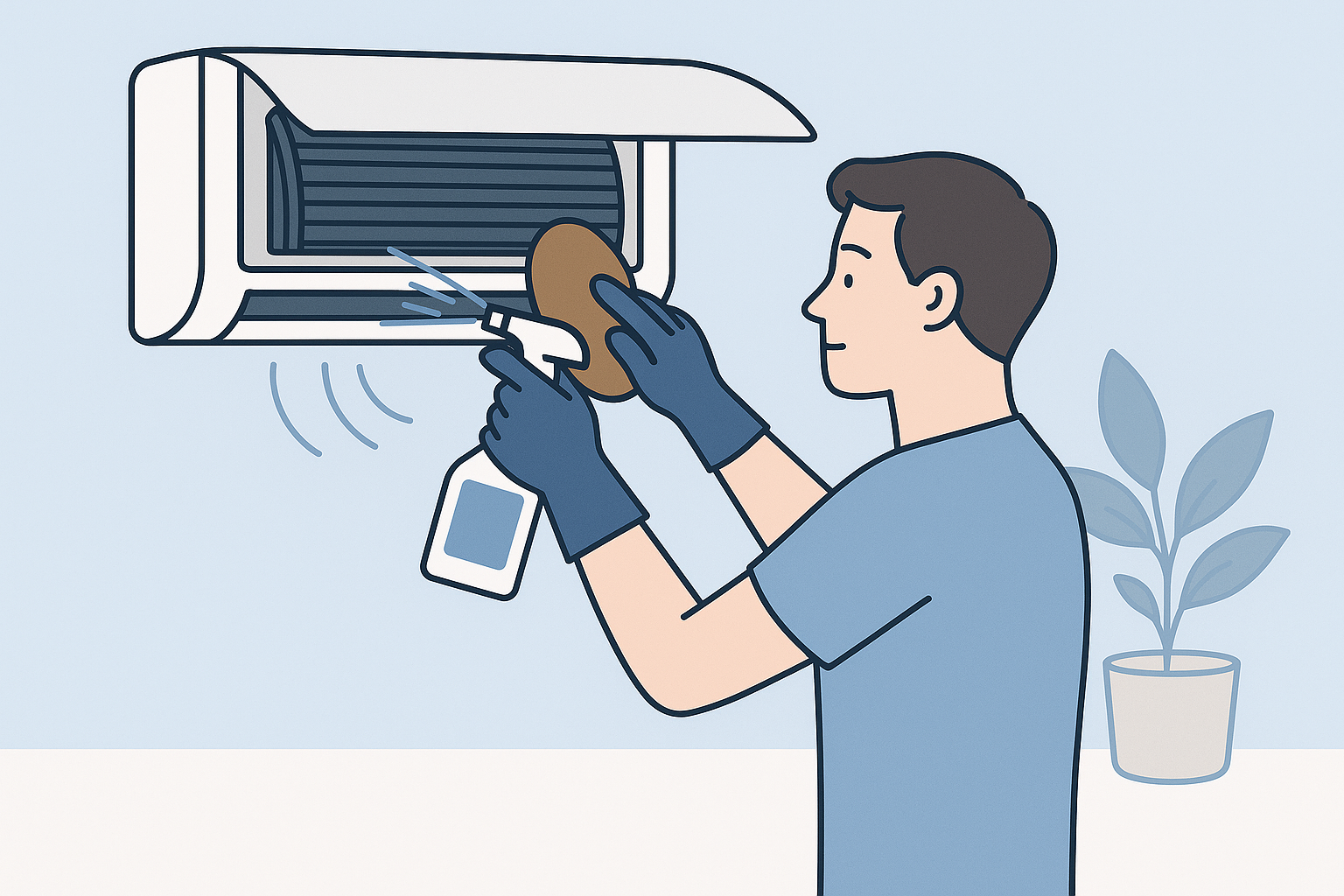 에어컨 청소하는 남성 일러스트