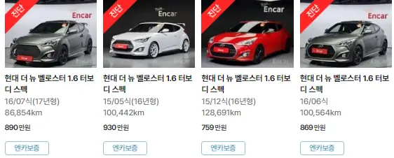현대 더 뉴 벨로스터 (15년 ~ 18년) 중고차 가격