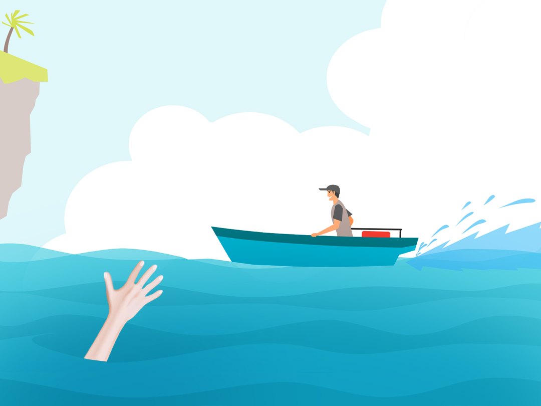 바다에 빠진 사람과 보트를 타고 있는 사람 루카복음 성경말씀카드 성경구절 이미지 다운로드