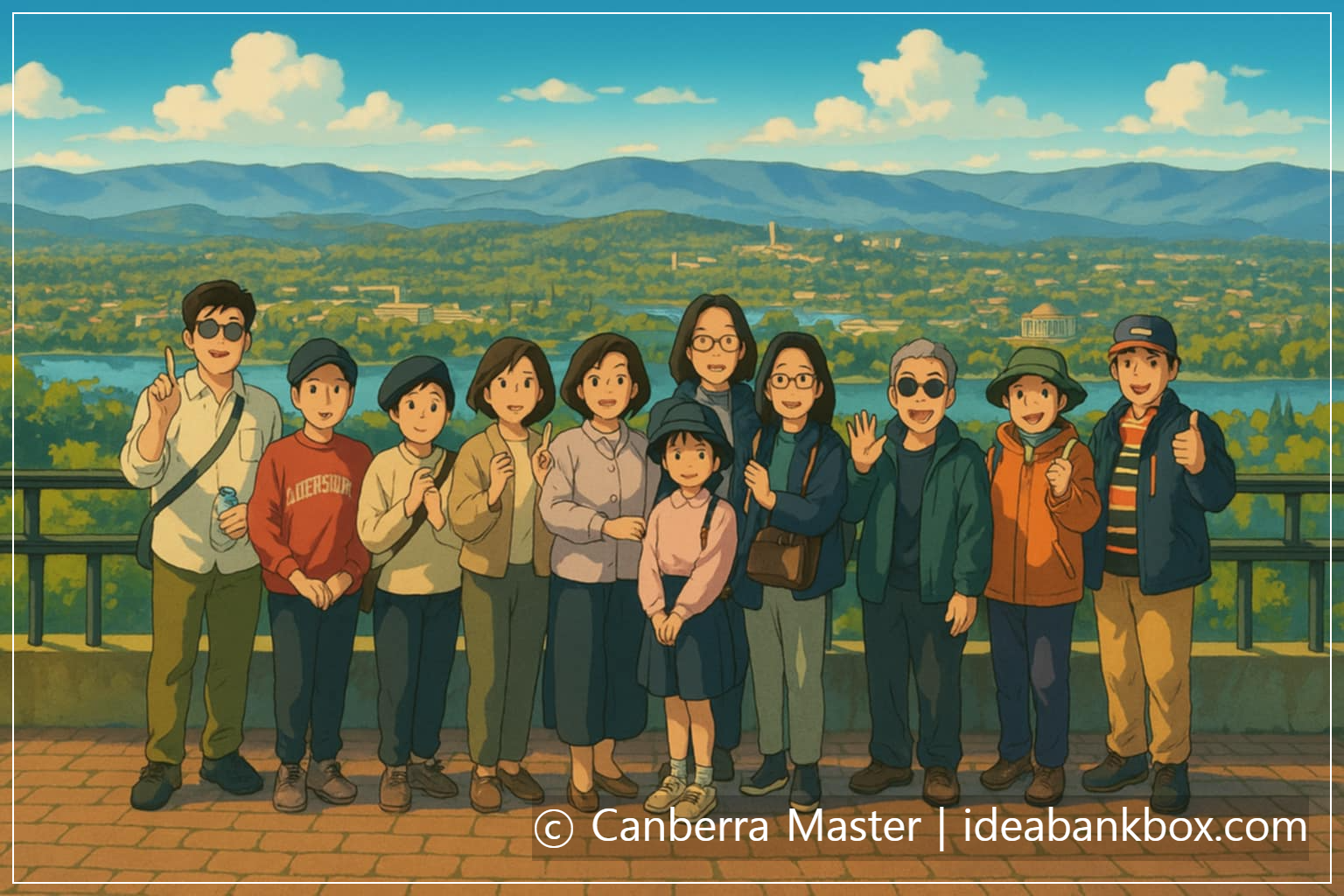 지브리 스타일 마운트 에인슬리 전망대 단체사진