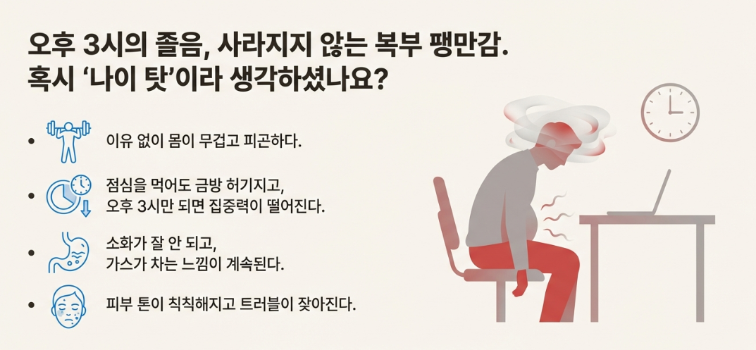 오후 3시만 되면 쏟아지는 졸음, 이유 없는 복부 팽만감 이유 인포그래픽 이미지