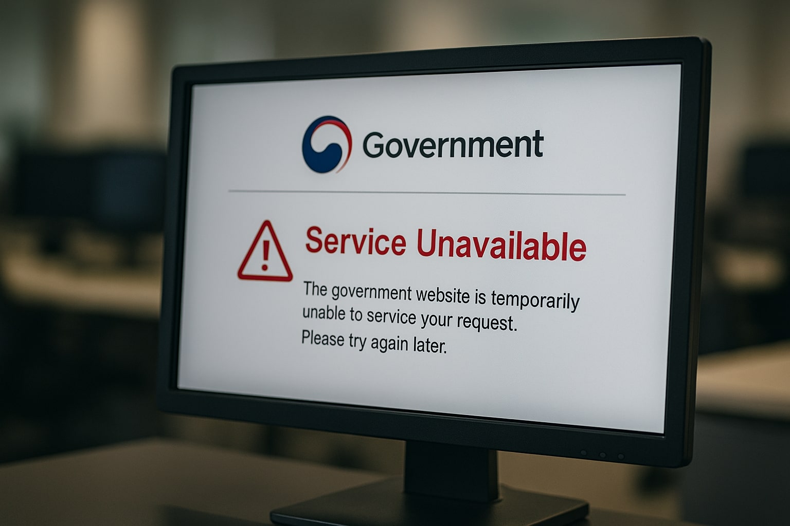 정부 웹사이트 서비스 중단 오류 화면