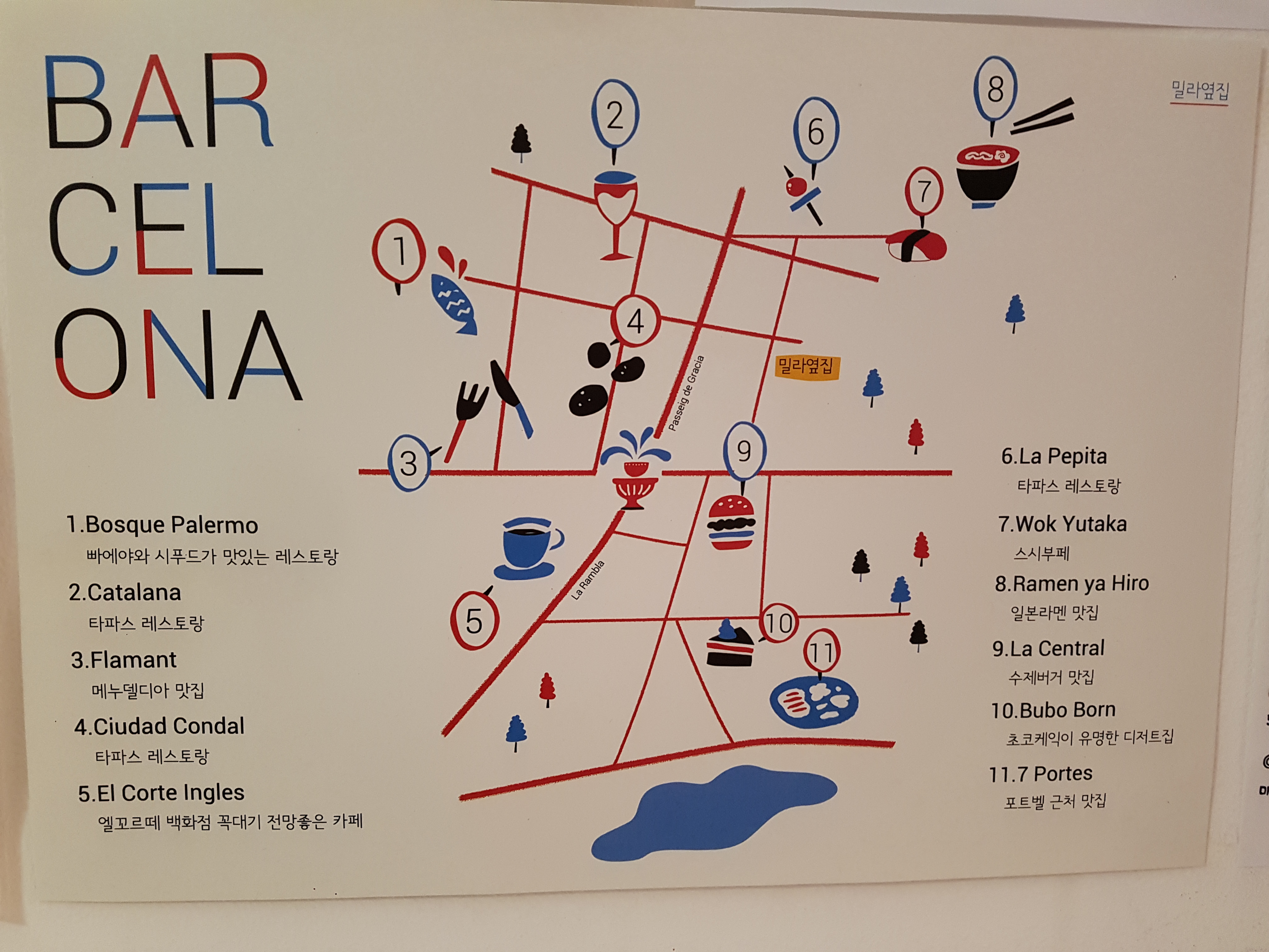 까사밀라 근처 숙소에서 제공한 맛집 지도