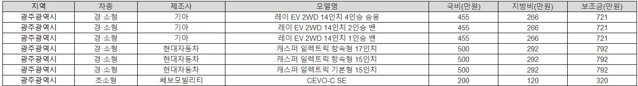 2025년 광주광역시 전기차 보조금