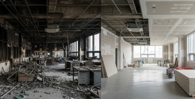 공주 화재복구 작업 전후 모습