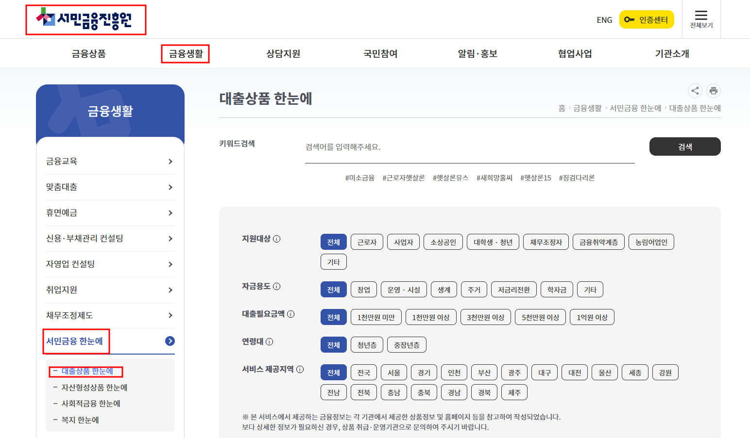 서민금융진흥원 대출상품 한눈에보는법