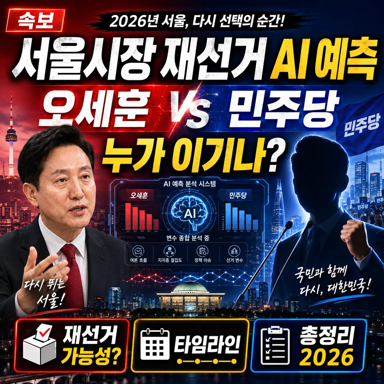 서울시장 재선거 AI 예측 결과 &mdash; 오세훈 vs 민주당 누가 이기나&middot;재선거 가능성&middot;타임라인 총정리 2026