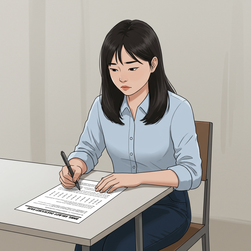 지능검사를 받고 있는 여자