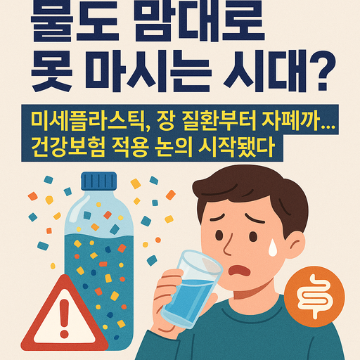 물도 맘대로 못 마시는 시대? 물마시는 남성 일러스트와 미세플라스틱 장 질환부터 자폐까지 건강보험 적용 논의 시작됐다.