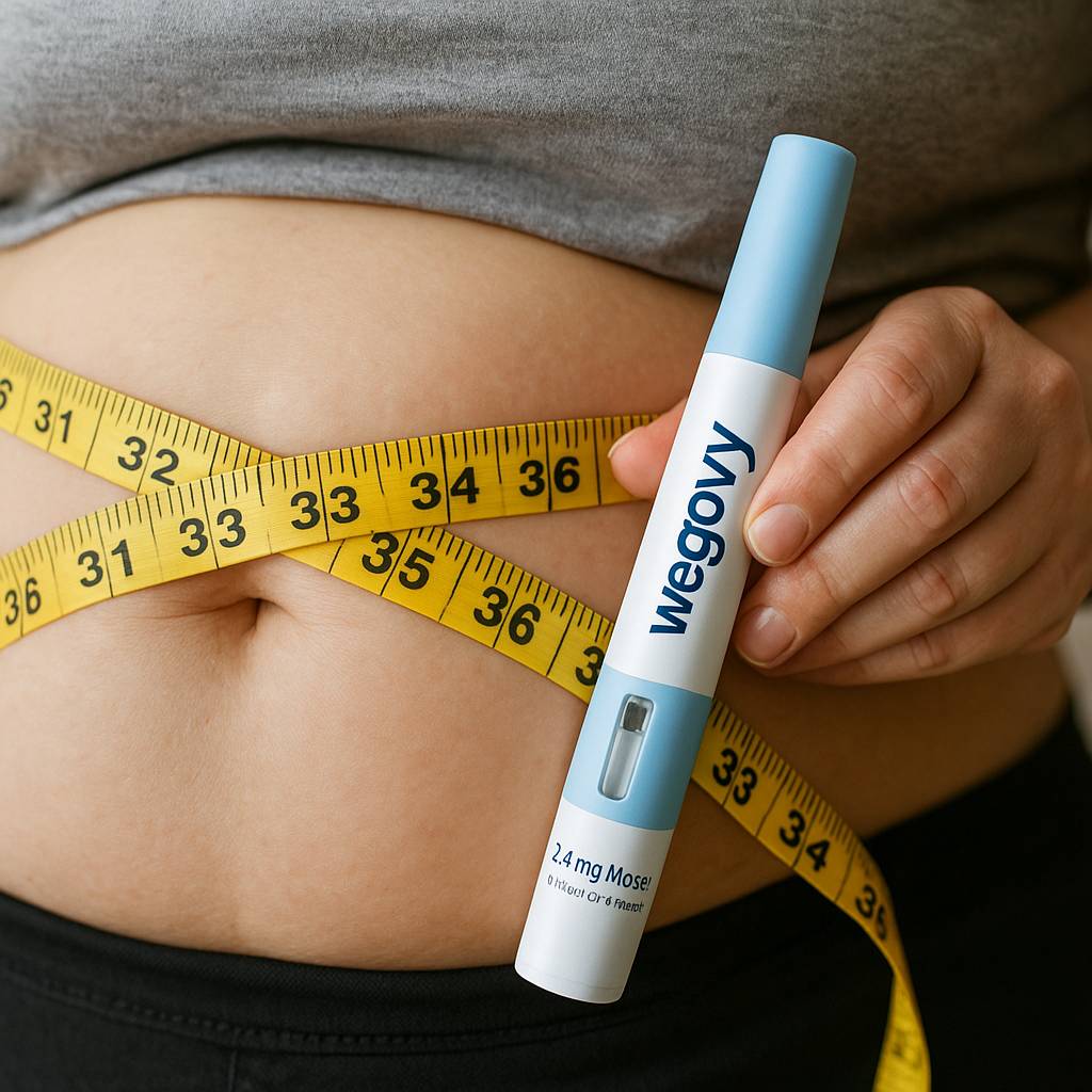 위고비 주사기와 복부 줄자&amp;#44; 체중 감량 다이어트 주사