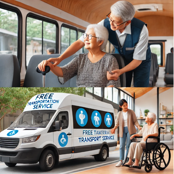 무료 이동 서비스 또는 노인복지관 이용 모습