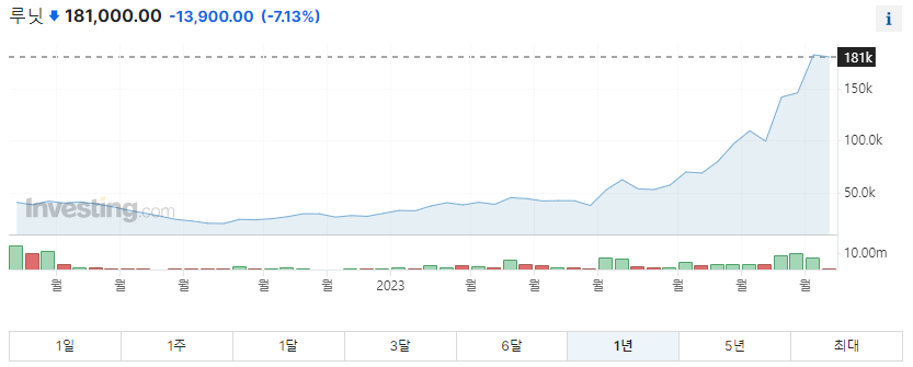 루닛 1년 주가그래프입니다.