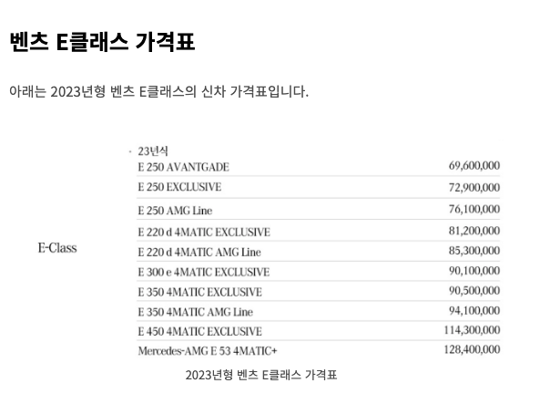 벤츠e클래스-가격표