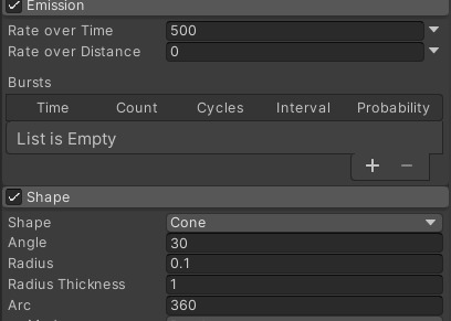 emission에서 방사 조절