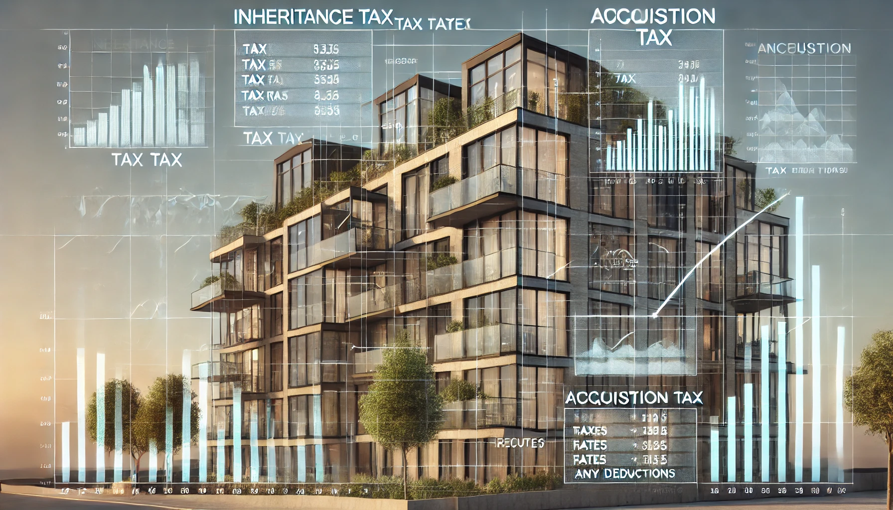 상속받은 아파트를 배경으로 상속세, 취득세 관련 정보를 담은 그래프