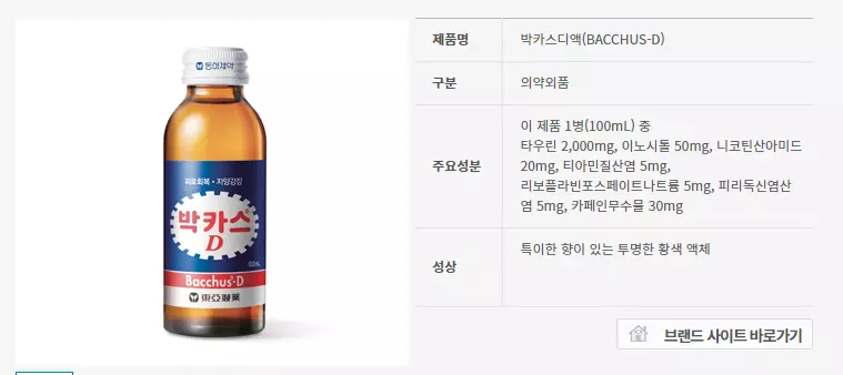 박카스 카페인 성분표
박카스 카페인