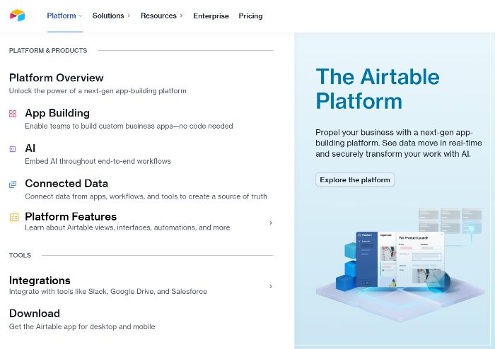 Platform Overview - App Building, AI, Connected Data, Platform Features (Airtable)
