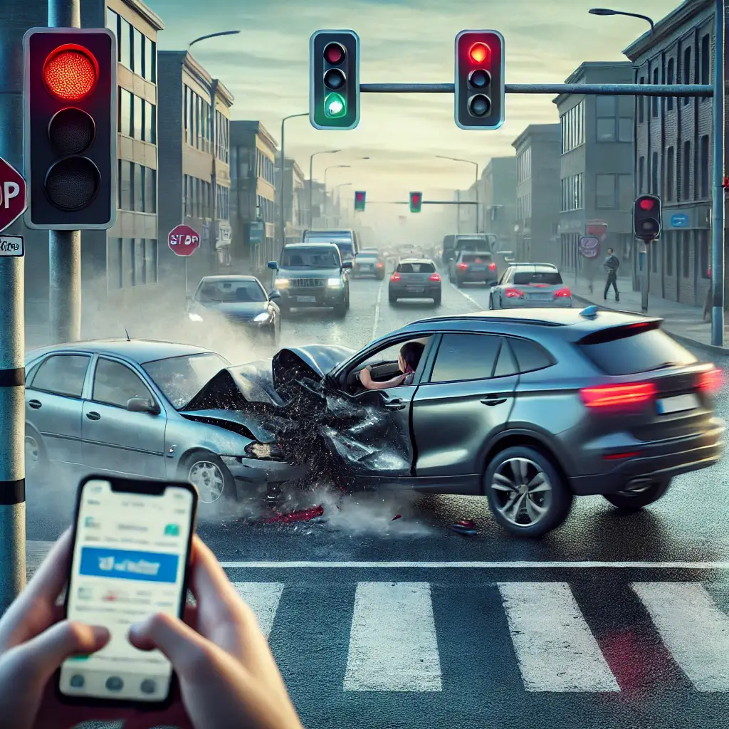 전방 주시 태만으로 발생한 자동차 추돌 사고 장면.