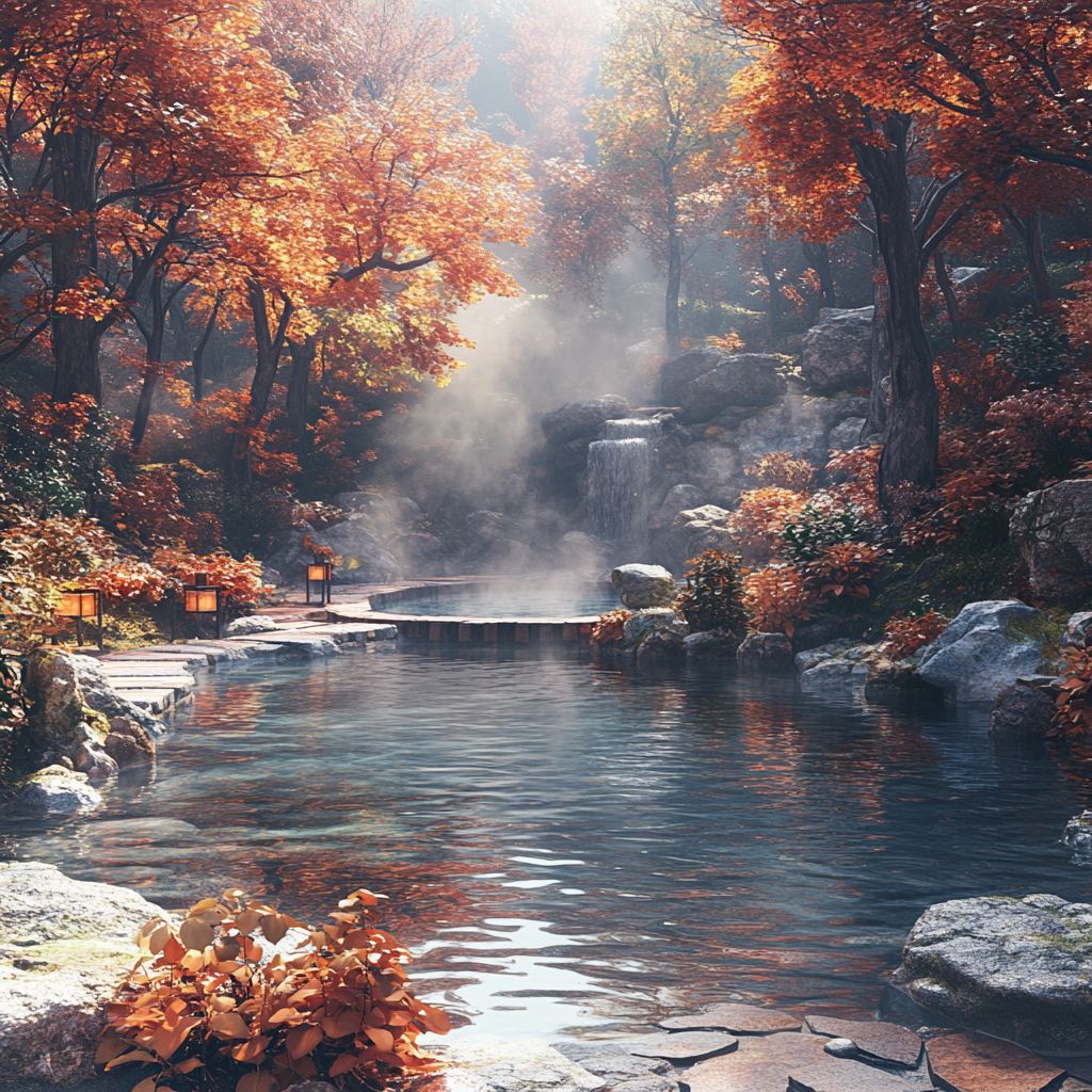 가을 야외 온천