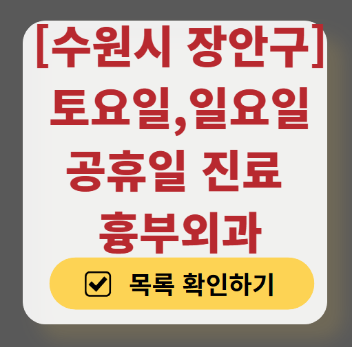 수원시 장안구 주말 토요일 일요일 흉부외과 진료 병원 목록 ❘ 공휴일 진료 영업 병원 리스트 찾기
