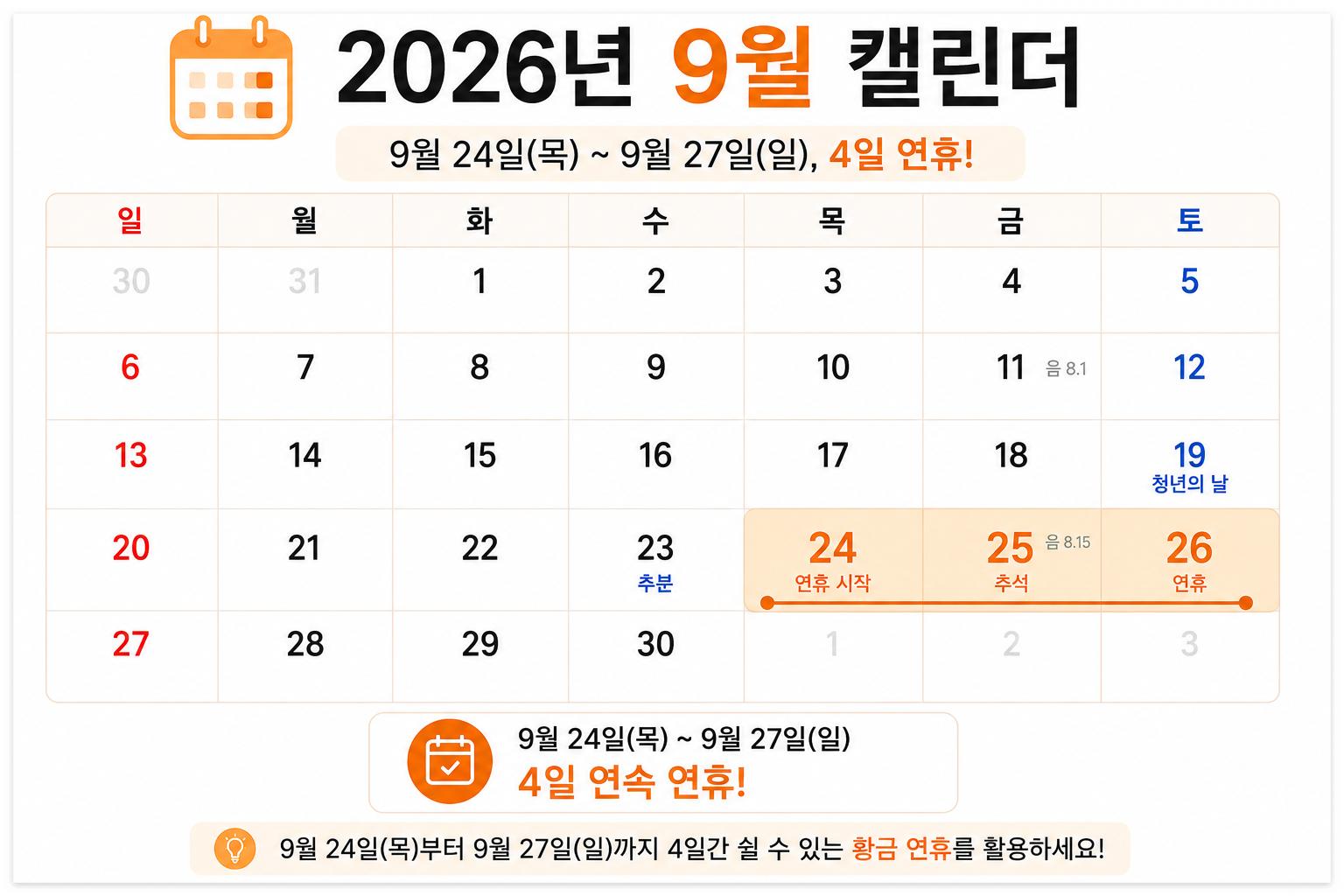 2026년 추석 연휴는 언제일까?
