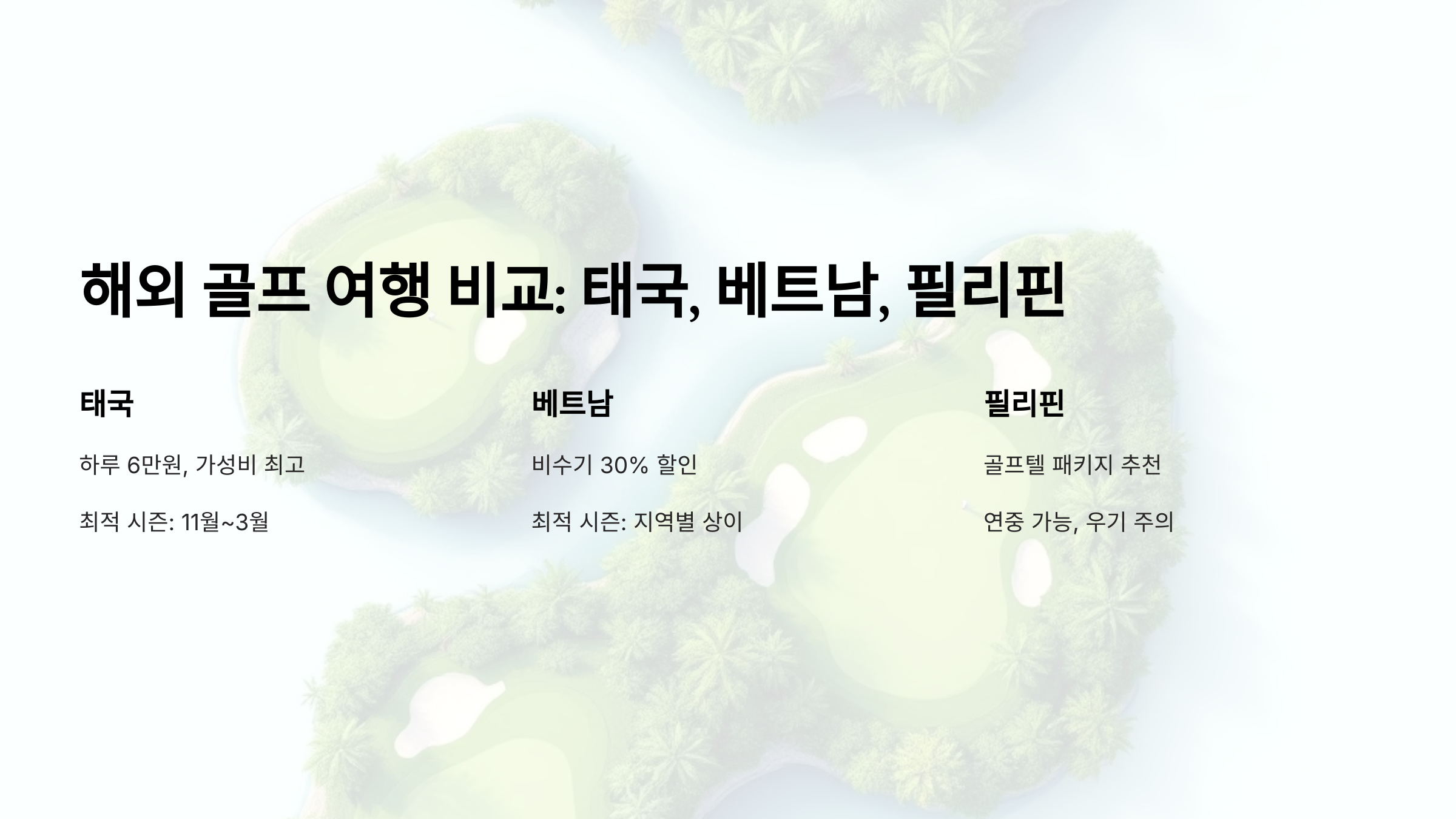 태국·베트남·필리핀, 해외 골프 여행 비용 비교 & 여행가기 좋은 시즌 추천
