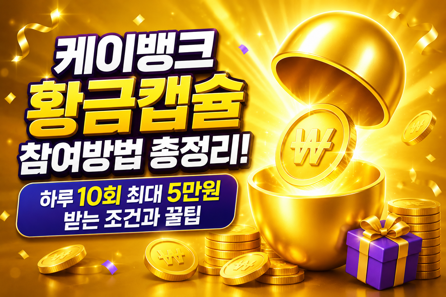 케이뱅크 황금캡슐 참여방법 총정리! 하루 10회 최대 5만원 받는 조건과 꿀팁 관련 사진