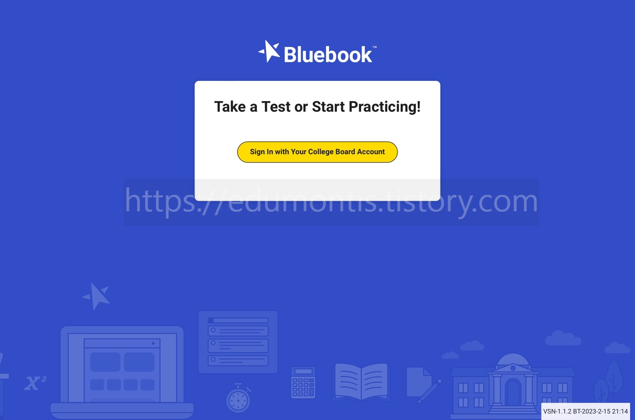 Digital SAT Bluebook 애플리케이션 로그인 페이지를 보여주는 이미지
