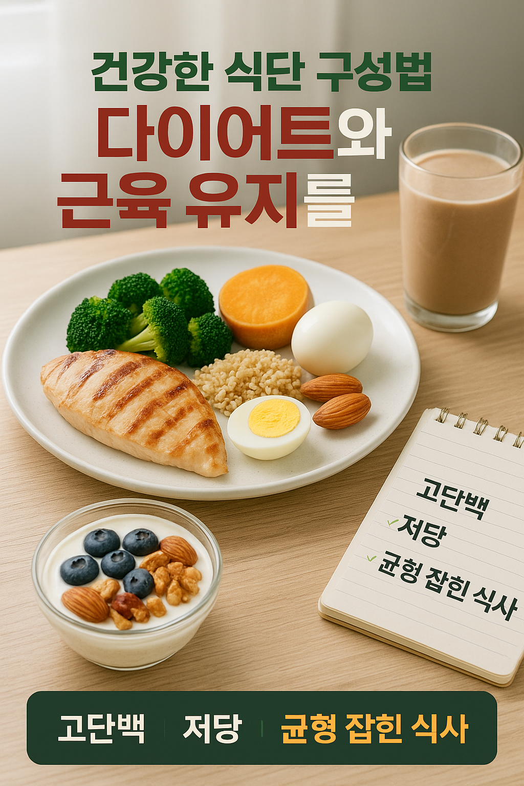 1.건강한 식단 구성법:
다이어트와 근육 유지를 동시에