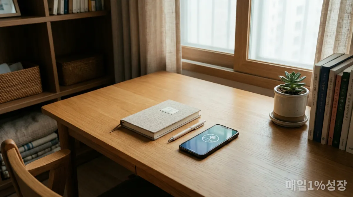 7일 멘탈 강화 챌린지를 위한 준비물과 정돈된 책상