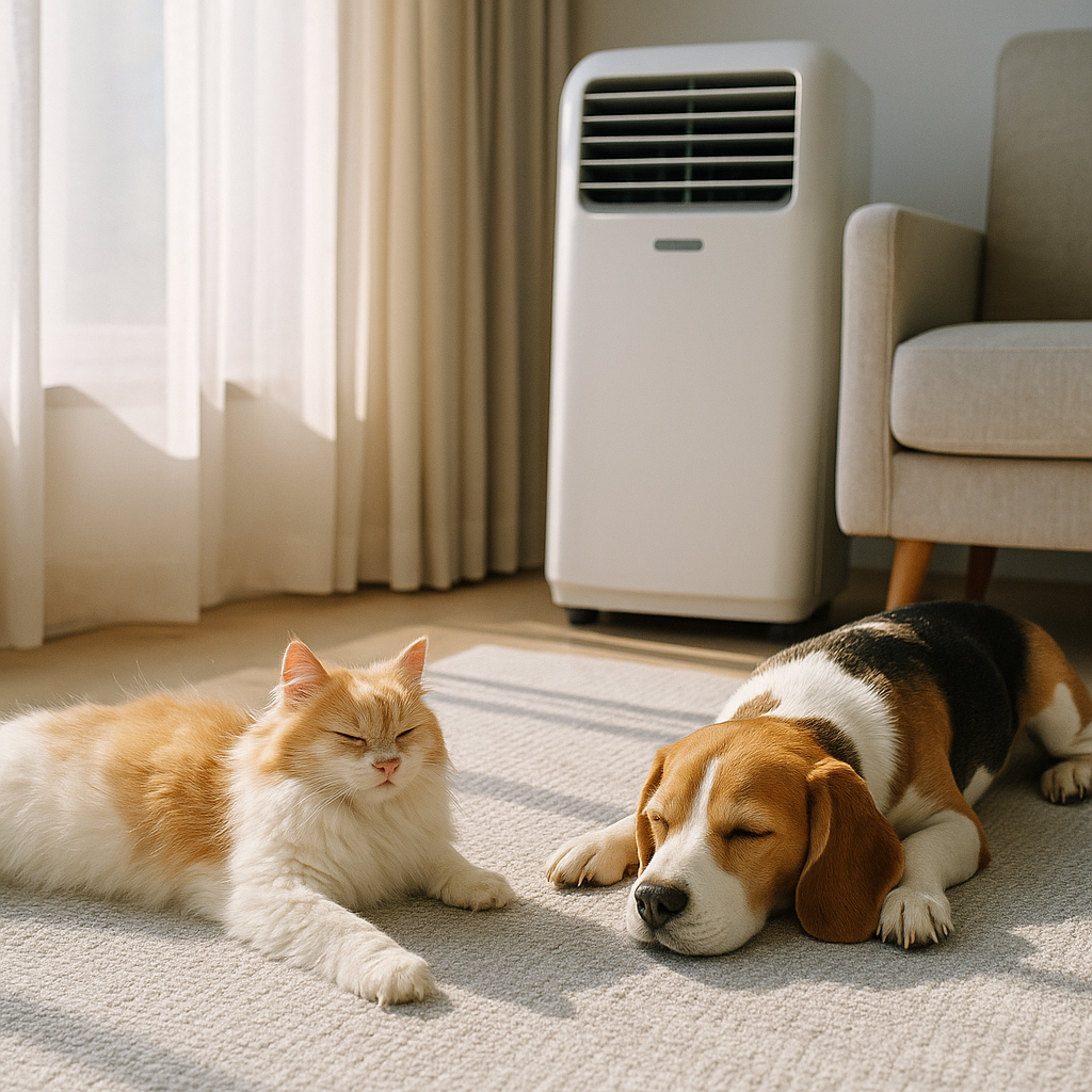 여름철 시원한 환경에서 휴식 중인 반려동물의 모습