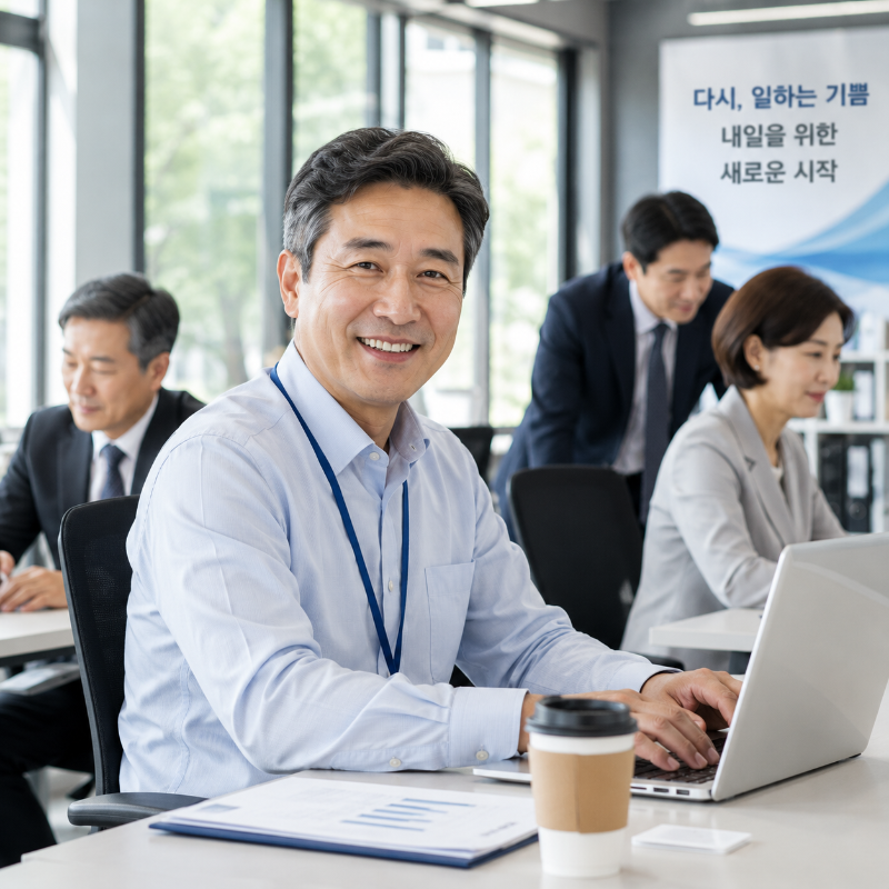 alt="신중년 일자리 사업에 참여해 근무하는 중장년층"