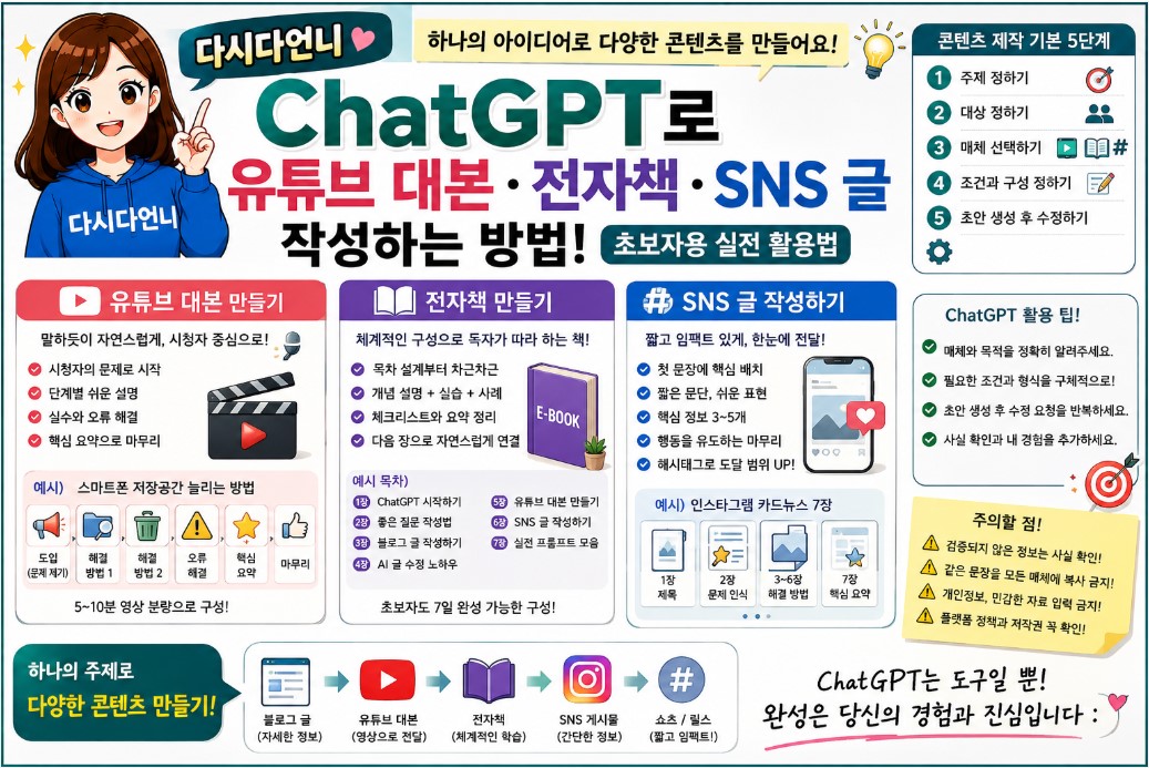 ChatGPT로 유튜브 대본&middot;전자책&middot;SNS 글 작성하는 방법｜초보자용 실전 활용법