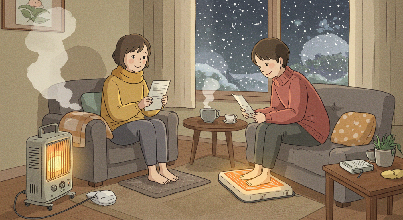 전기세를 아끼며 따뜻하게 지내는 겨울 실내 장면 썸네일