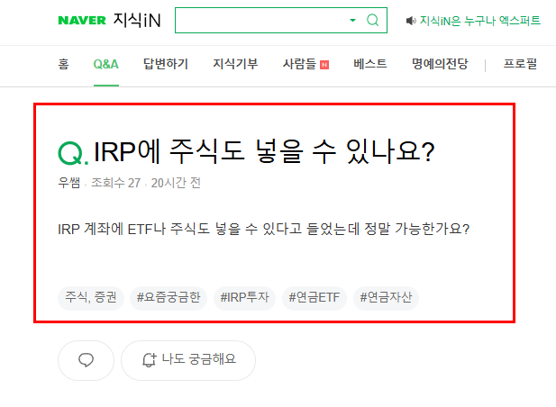 irp에 주식 넣을 수 있나요?