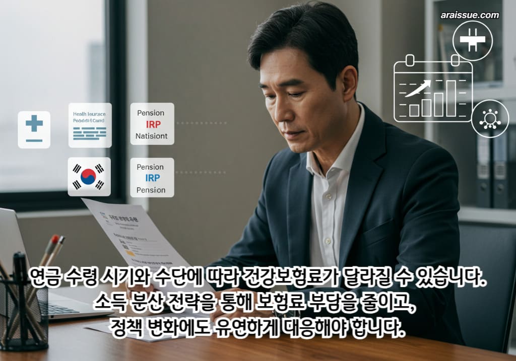 연금 수령 시기와 수단에 따라 건강보험료가 달라질 수 있습니다. 소득 분산 전략을 통해 보험료 부담을 줄이고, 정책 변화에도 유연하게 대응해야 합니다.