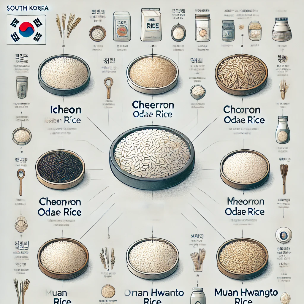 이천 쌀, 철원 오대쌀 등 한국 지역별 특산 쌀의 비교 이미지