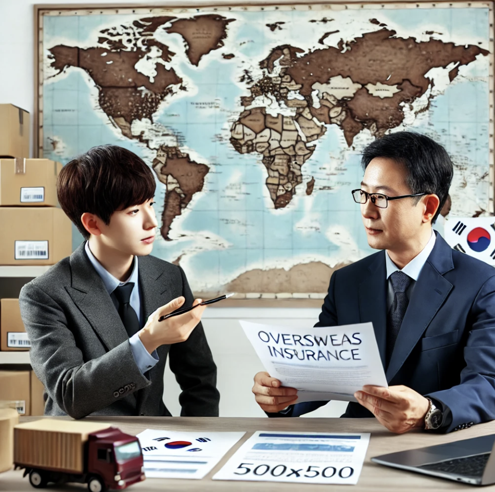 해외 파견과 보험 관련 상담 중인 비즈니스 매니저와 직원