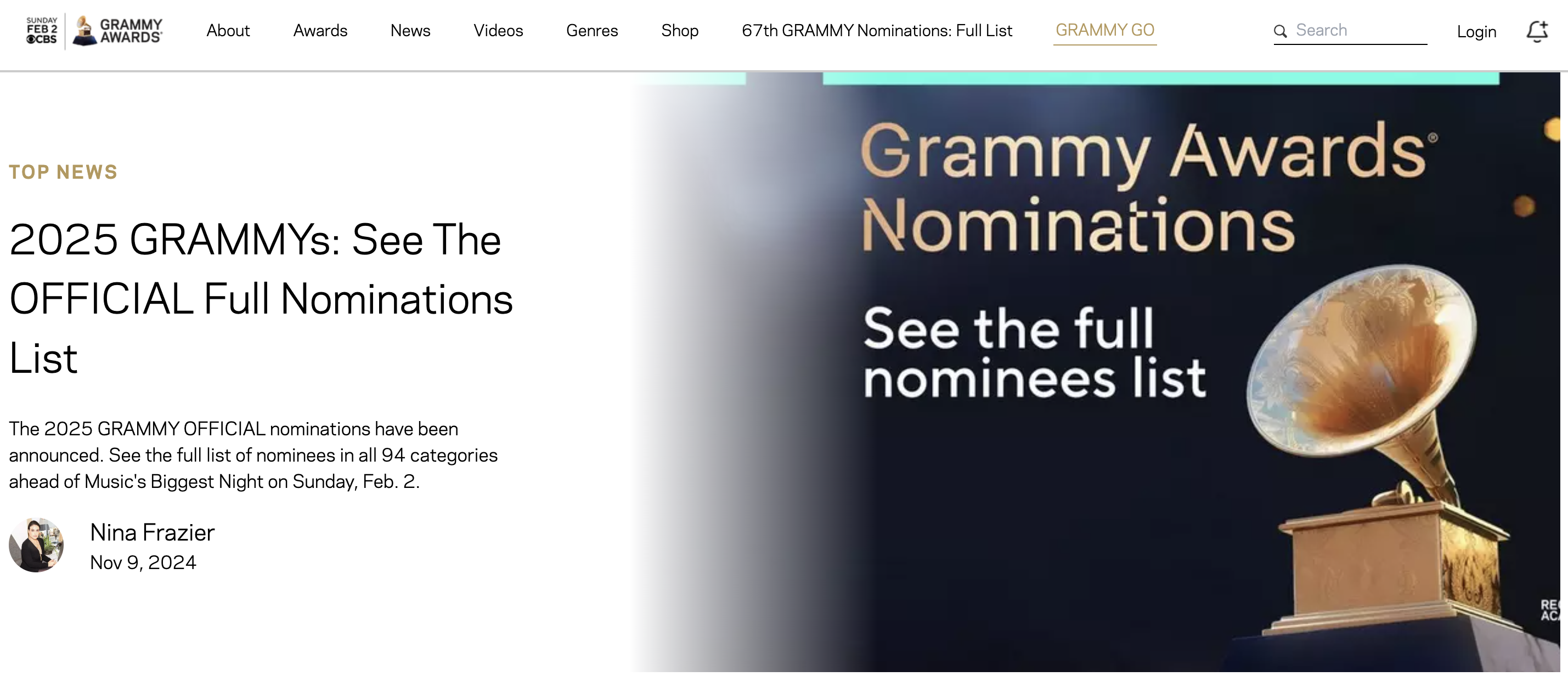그래미어워드 홈페이지 바로가기 (https://www.grammy.com/)