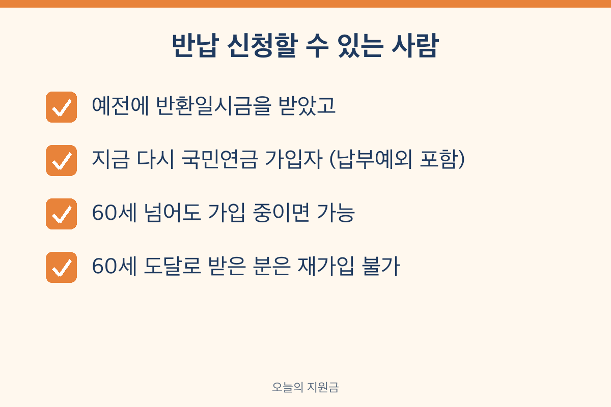 국민연금 반환일시금 반납 신청 대상 가입자 자격 재취득 납부예외 포함